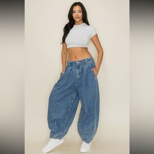 Trendy Blue Wide-Leg Jeans